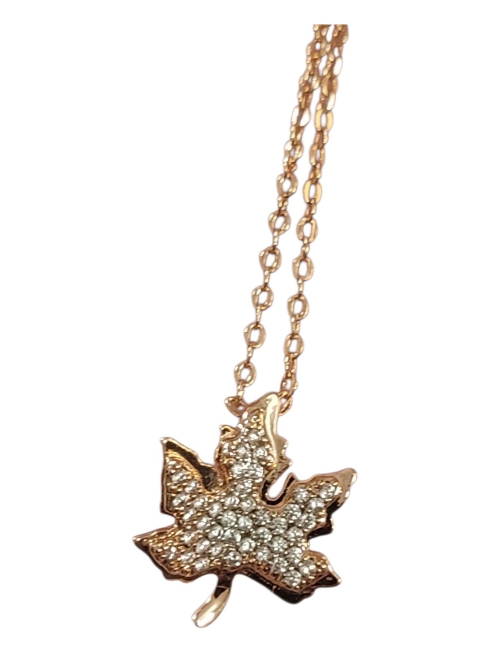 "Maple Sugar" Pave Leaf Pendant Necklace in Rose-Gold